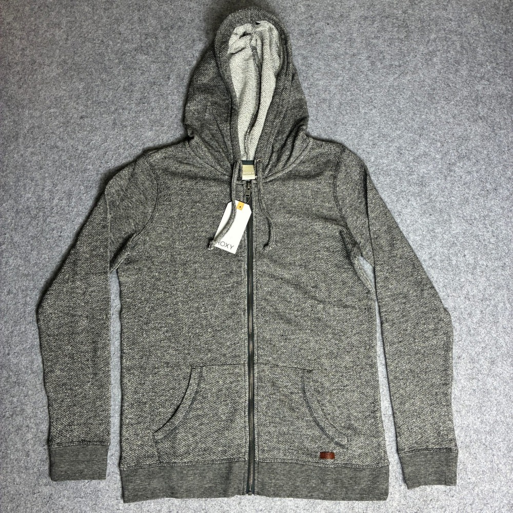 Roxy Hoodie Women Large Gray NWT Full Zip Signature Fleece Marled ARJFT03584